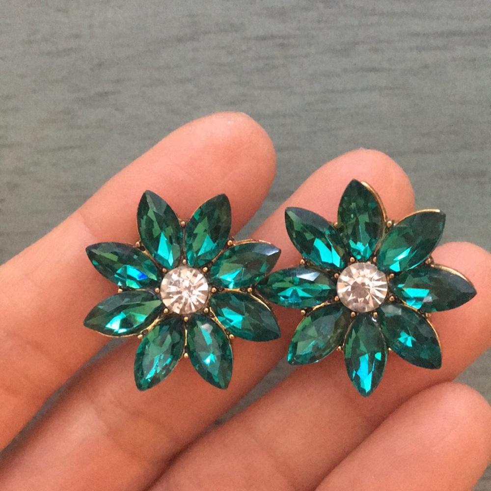 Crystal Rhinestone Flower Statement Earrings - image 2